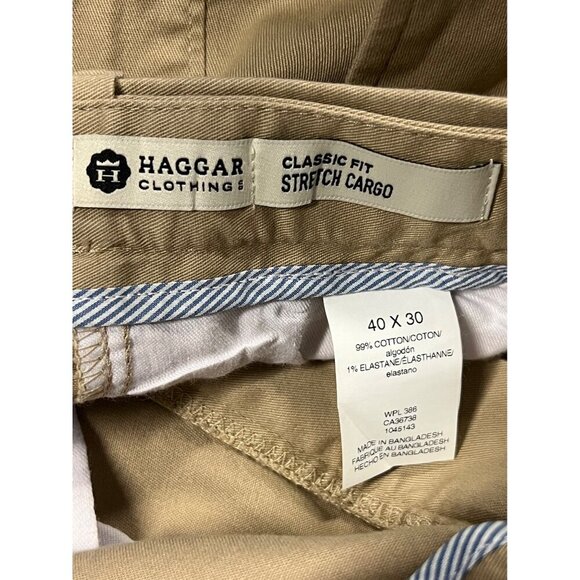 Haggar Mens Classic Fit Stretch Cargo Pants 40 X 30 Khaki Hidden Expandable New - Picture 11 of 11